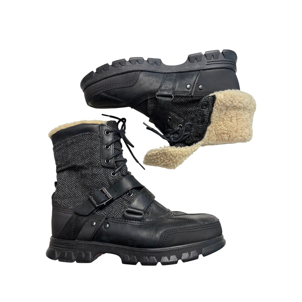 Polo Ralph Lauren Tavin Shearling Leather Buckle Rollover Winter Boots Mens 11 D